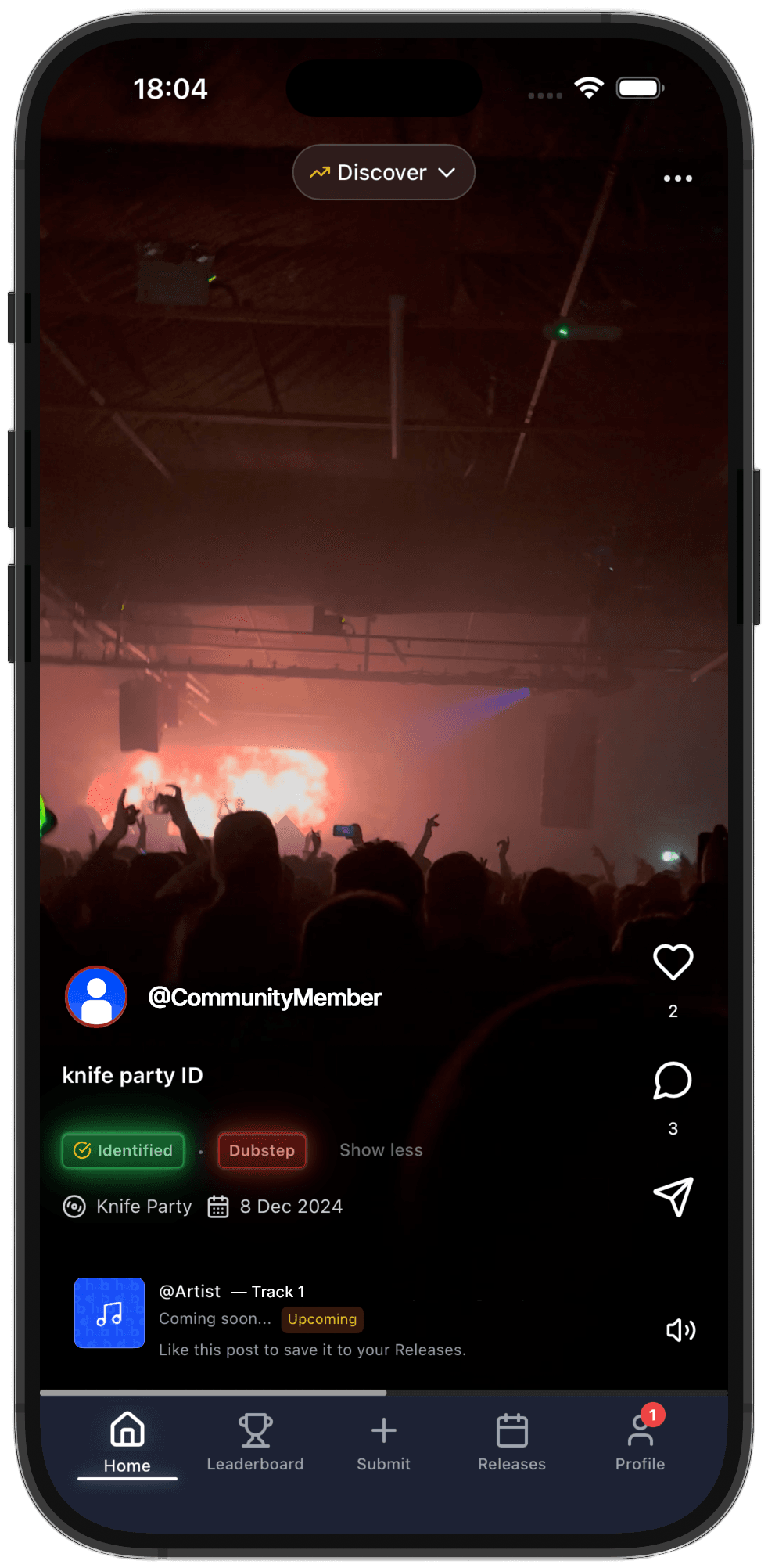 Identified track on dub hub — community ID, artist confirmation, and upcoming release in one post